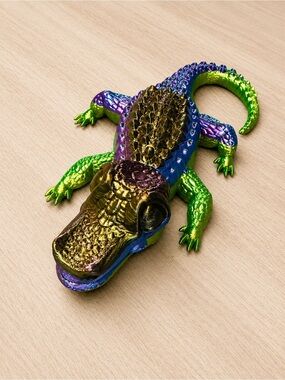 3D printed Metallic Green & Purple Alligator Terrarium Accent